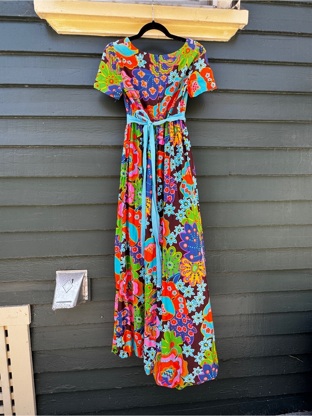 Late 1960s Early 1970s Psychedelic Floral Cotton Maxi Dress Sz XS - Picture 3 of 10